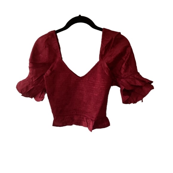 NEW Band of the Free Boho Lea Rhubarb Smocked Crop Top Boho Size XS Red Viscose - Picture 4 of 9